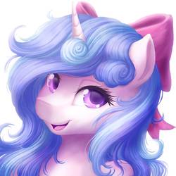 Size: 894x894 | Tagged: safe, artist:novaintellus, oc, oc only, oc:melodia, pony, unicorn, bow, bust, female, lidded eyes, looking at you, mare, portrait, solo