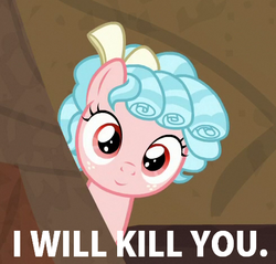 Size: 490x468 | Tagged: safe, edit, edited screencap, screencap, cozy glow, pegasus, pony, frenemies (episode), g4, cozybetes, cropped, cute, female, filly, inverted mouth, pure concentrated unfiltered evil of the utmost potency, pure unfiltered evil, solo, text