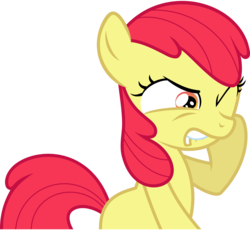 Size: 7242x6659 | Tagged: safe, artist:radiationalpha, edit, editor:slayerbvc, vector edit, apple bloom, pony, g4, absurd resolution, accessory-less edit, cute, faic, female, glare, hnnng, lip bite, missing accessory, one eye closed, ouch, simple background, solo, thinking, transparent background, vector, wink