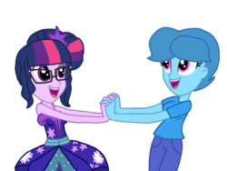 Size: 1440x1080 | Tagged: safe, artist:徐詩珮, sci-twi, spring rain, twilight sparkle, equestria girls, g4, base used, clothes, dress, equestria girls-ified, female, glasses, lesbian, magical geodes, ship:sci-springlight, ship:springlight, shipping, simple background, straight, transparent background