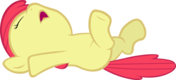 Size: 9360x4250 | Tagged: safe, artist:tardifice, edit, editor:slayerbvc, vector edit, apple bloom, earth pony, pony, g4, absurd resolution, accessory-less edit, female, filly, missing accessory, on back, simple background, solo, transparent background, vector
