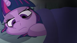 Size: 2560x1440 | Tagged: safe, artist:alltheworldbronyf, twilight sparkle, alicorn, pony, g4, bags under eyes, bed, blanket, comic, female, frown, in bed, lidded eyes, mare, sad, solo