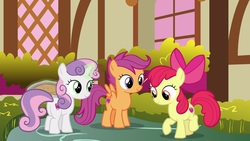 Size: 1920x1080 | Tagged: safe, screencap, apple bloom, scootaloo, sweetie belle, pony, g4, the big mac question, cutie mark crusaders