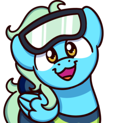 Size: 1000x1000 | Tagged: safe, artist:sugar morning, oc, oc:sea glow, pegasus, pony, :3, air tank, cute, dive mask, looking at you, simple background, smiling, smiling at you, solo, sugar morning's smiling ponies, transparent background, wetsuit, ych result