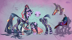 Size: 4093x2276 | Tagged: safe, artist:holivi, pony, unicorn, bayonetta, bayonetta (character), butterfly wings, candy, cereza, cereza (bayonetta), clothes, concept art, food, glasses, gun, jewelry, lollipop, necklace, ponified, ponynetta, stockings, thigh highs, video game, weapon, wings