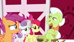 Size: 1920x1080 | Tagged: safe, screencap, apple bloom, granny smith, scootaloo, sweetie belle, pony, g4, the big mac question, cutie mark crusaders, magic