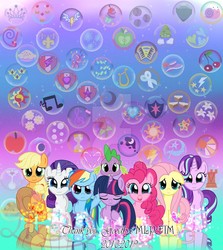Size: 1280x1434 | Tagged: safe, artist:liablossom, applejack, fluttershy, pinkie pie, rainbow dash, rarity, spike, starlight glimmer, twilight sparkle, alicorn, dragon, earth pony, pegasus, pony, unicorn, g4, crying, cutie mark, deviantart watermark, end of ponies, female, floppy ears, happy birthday mlp:fim, male, mane seven, mane six, mare, mlp fim's ninth anniversary, obtrusive watermark, twilight sparkle (alicorn), watermark