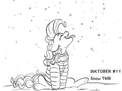 Size: 1024x762 | Tagged: safe, artist:tillie-tmb, pinkie pie, earth pony, pony, g4, clothes, female, inktober, inktober 2019, monochrome, snow, solo, sweater, tongue out