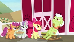 Size: 1920x1080 | Tagged: safe, screencap, apple bloom, granny smith, scootaloo, sweetie belle, earth pony, pony, g4, the big mac question, cutie mark crusaders, food, magic, pie