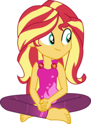 Size: 4111x5612 | Tagged: safe, artist:marcorulezzz, edit, editor:slayerbvc, vector edit, sunset shimmer, equestria girls, equestria girls series, g4, wake up!, spoiler:choose your own ending (season 2), spoiler:eqg series (season 2), absurd resolution, barefoot, clothes, cute, feet, female, geode of empathy, magical geodes, pants, shimmerbetes, simple background, sitting, solo, transparent background, vector, wake up!: rainbow dash, yoga pants