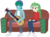 Size: 3125x2326 | Tagged: safe, artist:sketchmcreations, captain celaeno, oc, oc:azure glide, equestria girls, g4, my little pony: the movie, acoustic guitar, azurlaeno, beanie, canon x oc, clothes, commission, couch, duo, ear piercing, earring, equestria girls-ified, female, guitar, hat, high res, hooded jacket, jeans, jewelry, male, married couple, musical instrument, pants, piercing, ring, shoes, straight, sweater, vector, wedding ring, white shirt