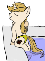 Size: 348x475 | Tagged: safe, oc, oc only, oc:regal inkwell, pony, butt, chest fluff, clothes, curved horn, horn, plot, speedo, swimming pool, unshorn fetlocks, wet mane