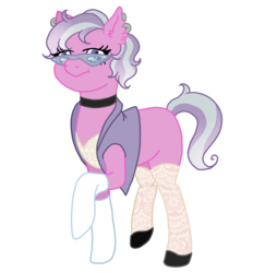 Size: 2421x2488 | Tagged: safe, artist:ponyrasmeii, oc, oc only, oc:satin crystal, earth pony, pony, blank flank, choker, clothes, ear piercing, earring, female, flats, glasses, gloves, high res, jewelry, magical lesbian spawn, mare, offspring, parent:limestone pie, parent:suri polomare, parents:suristone, piercing, raised hoof, raised leg, simple background, socks, solo, stockings, thigh highs, transparent background, vest