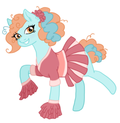 Size: 2421x2488 | Tagged: safe, artist:ponyrasmeii, oc, oc only, oc:swift-steps, earth pony, pony, icey-verse, cheerleader, cheerleader outfit, clothes, cute, female, high res, magical lesbian spawn, mare, offspring, parent:lighthoof, parent:shimmy shake, parents:shimmyhoof, pleated skirt, pom pom, raised hoof, raised leg, shirt, simple background, skirt, solo, transparent background