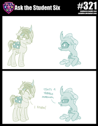 Size: 800x1026 | Tagged: safe, artist:sintakhra, ocellus, sandbar, changedling, changeling, pony, tumblr:studentsix, g4, 2 panel comic, clothes, comic, cosplay, costume, cute, dialogue, diaocelles, duo, duo male and female, female, foal, impressions, male, nightmare night costume, ocellus is not amused, sandabetes, teenager, unamused