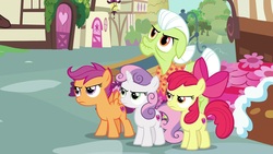 Size: 1920x1080 | Tagged: safe, screencap, apple bloom, granny smith, scootaloo, sweetie belle, earth pony, pony, g4, the big mac question, cutie mark crusaders