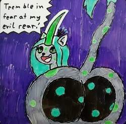 Size: 3072x3028 | Tagged: safe, artist:eternaljonathan, queen chrysalis, pony, unicorn, g4, butt, gativerso, high res, plot, traditional art, whiteboard