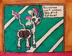 Size: 3947x3067 | Tagged: safe, artist:eternaljonathan, pony, unicorn, butt, gativerso, high res, mirror, plot, traditional art, whiteboard