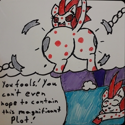 Size: 3072x3069 | Tagged: safe, artist:eternaljonathan, oc, oc only, oc:veneris, pony, unicorn, breaking, butt, dream, gativerso, high res, plot, shackles, sleeping, traditional art, whiteboard