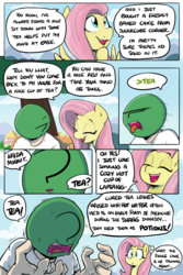 Size: 800x1200 | Tagged: safe, artist:shoutingisfun, fluttershy, oc, oc:anon, human, pegasus, pony, comic:one left, g4, adventures of sonic the hedgehog, cartoon swearing, comic, dialogue, disgusted, doctor eggman, eyes closed, female, greentext, human male, male, mare, open mouth, question, raised eyebrow, raised hoof, smiling, sonic the hedgehog, sonic the hedgehog (series), text, thought bubble, tongue out