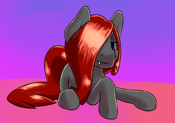 Size: 1452x1022 | Tagged: safe, artist:fluor1te, oc, oc only, oc:cerise, pony, fangs, long mane, male, simple background, sitting, solo, stallion