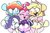 Size: 1272x847 | Tagged: safe, artist:sourspot, applejack, fluttershy, pinkie pie, rainbow dash, rarity, twilight sparkle, alicorn, earth pony, pegasus, pony, unicorn, g4, big ears, chibi, cowboy hat, end of ponies, eyes closed, female, group, hat, mane six, mare, no nose, simple background, smiling, twilight sparkle (alicorn), white background