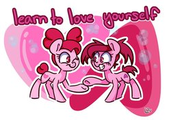 Size: 1500x1057 | Tagged: safe, artist:lou, earth pony, pony, spoiler:steven universe, spoiler:steven universe: the movie, crossover, default spinel, female, gem, heart, mare, pink, ponified, positive ponies, self gemadox, self love, self paradox, self ponidox, spinel, spinel (steven universe), spoilers for another series, steven universe, steven universe: the movie, time paradox
