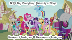 Size: 1280x720 | Tagged: safe, apple bloom, applejack, big macintosh, carrot cake, cup cake, fluttershy, granny smith, mayor mare, photo finish, pinkie pie, rainbow dash, rarity, scootaloo, snails, snips, spike, starlight glimmer, sweetie belle, twilight sparkle, alicorn, earth pony, pegasus, pony, unicorn, g4, camera, cutie mark crusaders, end of an era, end of g4, end of ponies, male, mane six, notebook, ponyville, quill, stallion, the end, theme song, twilight sparkle (alicorn)