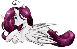 Size: 2500x1600 | Tagged: safe, artist:apollnik, artist:spotsy47, oc, oc only, pony, blushing, cheek fluff, heart, lidded eyes, looking at you, prone, simple background, solo, stray strand, white background