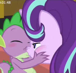 Size: 778x749 | Tagged: safe, edit, edited screencap, hundreds of users filter this tag, screencap, spike, starlight glimmer, dragon, pony, unicorn, celestial advice, g4, blushing, duo, female, kiss edit, kiss on the lips, kissing, male, mare, ship:sparlight, shipping, straight