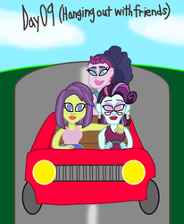 Size: 1500x1817 | Tagged: safe, artist:ktd1993, coral pink, principal abacus cinch, victoria, equestria girls, g4, 30 day otp challenge, 9, car, cinchtoria, driving, female, lesbian