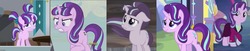 Size: 2464x499 | Tagged: safe, edit, screencap, starlight glimmer, pony, unicorn, a horse shoe-in, g4, rock solid friendship, the cutie map, the cutie re-mark, the last problem, age progression, alternate timeline, ashlands timeline, barren, clothes, cropped, crying, discovery family logo, equal cutie mark, eye shimmer, female, filly, filly starlight glimmer, floppy ears, frown, gritted teeth, headmare starlight, implied genocide, looking at you, older, older starlight glimmer, pigtails, post-apocalyptic, reformation, s5 starlight, sad, sad face, sadlight glimmer, smiling, suit, wasteland, windswept mane, worried, younger