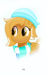 Size: 4583x7292 | Tagged: safe, artist:potato22, oc, oc only, oc:mareota, pegasus, pony, beanie, bust, clothes, hat, portrait, scarf, simple background, solo, white background, winter outfit