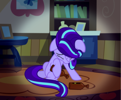 Size: 2701x2236 | Tagged: safe, artist:slb94, starlight glimmer, pony, unicorn, g4, alcohol, alcoholism, beer, eyes closed, female, high res, looking down, mare, sad, solo