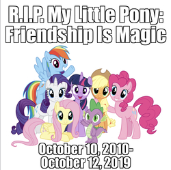 Size: 943x939 | Tagged: safe, applejack, fluttershy, pinkie pie, rainbow dash, rarity, spike, twilight sparkle, alicorn, dragon, earth pony, pegasus, pony, unicorn, g4, end of g4, end of ponies, ending, female, male, mane seven, mane six, mare, rest in peace, simple background, twilight sparkle (alicorn), white background