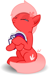 Size: 1900x2892 | Tagged: safe, artist:arifproject, oc, oc only, oc:downvote, earth pony, pony, derpibooru, g4, crying, derpibooru ponified, holding, meta, my little pony logo, ponified, simple background, sitting, smiling, solo, tears of joy, transparent background, vector