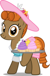 Size: 936x1422 | Tagged: safe, artist:zacatron94, oc, oc only, oc:cinnamon bun, earth pony, pony, clothes, cupcake, female, food, hat, mare, simple background, solo, transparent background, vector