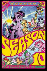 Size: 1239x1894 | Tagged: safe, artist:andypriceart, idw, apple bloom, applejack, fluttershy, pinkie pie, princess celestia, princess luna, rainbow dash, rarity, scootaloo, spike, sweetie belle, twilight sparkle, alicorn, butterfly, dragon, earth pony, pegasus, pony, unicorn, g4, season 10, spoiler:comic89, spoiler:comicseason10, armpits, bow, cover, cowboy hat, cutie mark crusaders, derail in the comments, female, filly, hair bow, hat, male, mane seven, mane six, mare, no logo, not the end of g4, the ride never ends, the ride's not over after all, twilight sparkle (alicorn), winged spike, wings