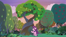 Size: 1920x1080 | Tagged: safe, screencap, sugar belle, pony, g4, the big mac question, apple, apple tree, female, food, intertwined trees, mare, pear tree, solo, tree