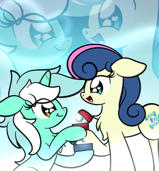 Size: 1860x1996 | Tagged: dead source, safe, artist:php142, bon bon, lyra heartstrings, sweetie drops, earth pony, pony, unicorn, g4, the big mac question, chest fluff, engagement ring, female, heart eyes, lesbian, mare, marriage proposal, ring, ship:lyrabon, shipping, wingding eyes, zoom layer