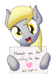 Size: 1638x2274 | Tagged: safe, artist:bluemeganium, derpy hooves, pegasus, pony, g4, cute, derpabetes, end of ponies, female, happy birthday mlp:fim, looking at you, mare, mlp fim's ninth anniversary, smiling, solo, text