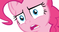 Size: 1074x598 | Tagged: safe, artist:phucknuckl, pinkie pie, earth pony, pony, a trivial pursuit, g4, my little pony: friendship is magic, blue eyes, exploitable meme, meme, simple background, transparent background, unsettled tom, vector