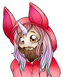 Size: 3369x4096 | Tagged: safe, artist:tawnysweet, oc, oc only, human, beard, clothes, facial hair, hoodie, horn, horned humanization, humanized, solo