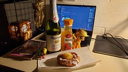 Size: 4032x2268 | Tagged: safe, apple fritter, applejack, earth pony, pony, g4, /mlp/, 4chan, apple cider, apple family member, apple juice, computer, irl, juice, laptop computer, photo