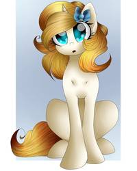 Size: 1024x1280 | Tagged: safe, artist:0bsydia, oc, oc only, pony, unicorn, bow, female, mare, sitting, solo