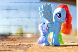 Size: 4801x3202 | Tagged: safe, artist:alienpauline483, artist:artofmagicpoland, rainbow dash, pegasus, pony, g4, the ending of the end, the last problem, a true true friend, at the gala, doll, dr. seuss, end of g4, end of ponies, female, figurine, happy birthday mlp:fim, irl, mare, mlp fim's ninth anniversary, photo, solo, spread wings, starry eyes, text, the magic of friendship grows, toy, wingding eyes, wings