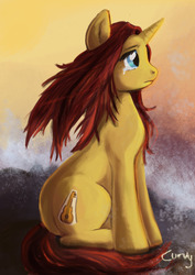 Size: 884x1251 | Tagged: safe, artist:capncurvy, artist:supcapn, oc, oc only, pony, unicorn, fanfic:hoofprints, crying, fanfic art, female, frown, mare, sitting, solo, speedpaint available, windswept mane