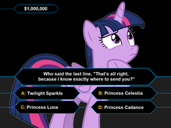 Size: 1200x900 | Tagged: safe, twilight sparkle, alicorn, pony, g4, the last problem, female, solo, thinking, twilight sparkle (alicorn), who wants to be a millionaire