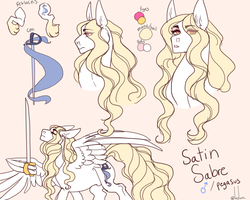 Size: 1280x1024 | Tagged: safe, artist:snowberry, oc, oc:satin sabre, pegasus, pony, androgynous, cutie mark, long mane, long tail, looking at you, male, reference sheet, stallion, sword, unshorn fetlocks, wavy mane, weapon, wing hands, wings