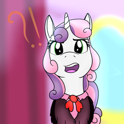 Size: 6000x6000 | Tagged: safe, artist:dazed-and-wandering, sweetie belle, pony, unicorn, g4, clothes, exclamation point, female, interrobang, question mark, solo, surprised